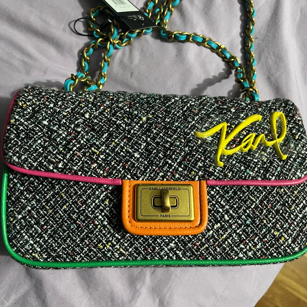 NWT KARL LAGERFELD shoulder multi color tweed